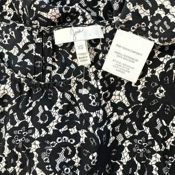 Joie Black Ivory Silk Lace Pattern Print Floral Ruffle Hem Tank Dress NEW XS - Picture 3 of 3